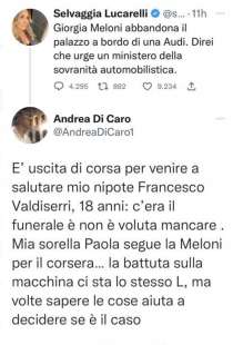 IL TWEET DI SELVAGGIA LUCARELLI SU GIORGIA MELONI E L AUDI USATA PER LASCIARE IL QUIRINALE