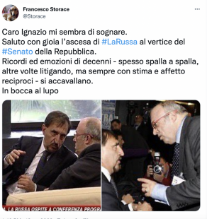 il tweet di storace sull elezione di la russa