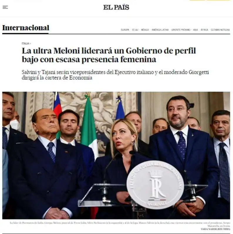 la notizia del governo meloni sui giornali stranieri   el pais