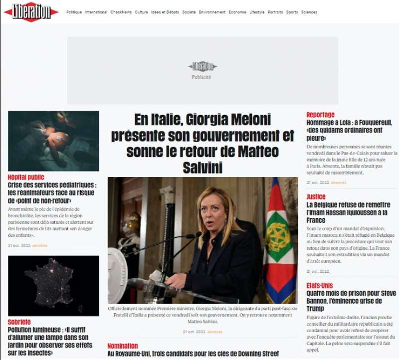 la notizia del governo meloni sui giornali stranieri liberation