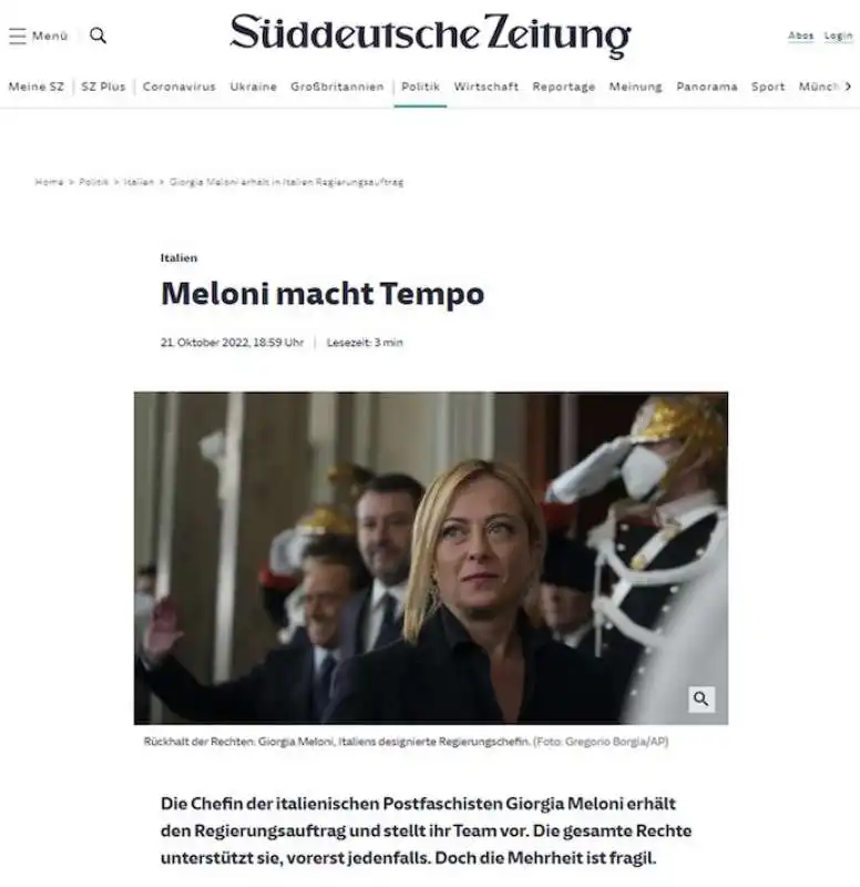 la notizia del governo meloni sui giornali stranieri   suddeutsche zeitung