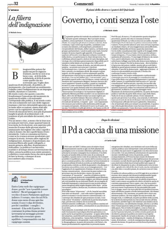 La Repubblica Carlo Galli prima uscita