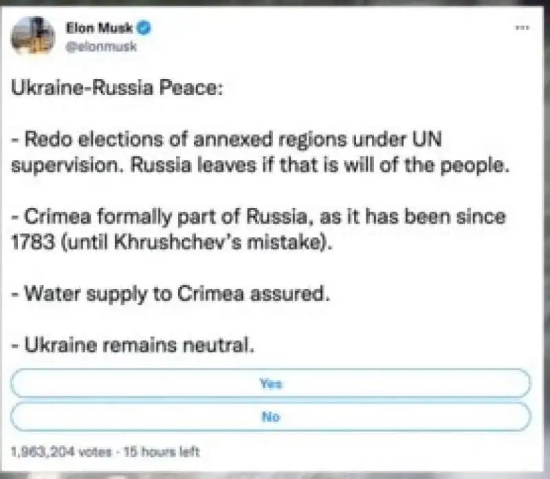 LE PROPOSTE DI ELON MUSK PER FINIRE LA GUERRA IN UCRAINA