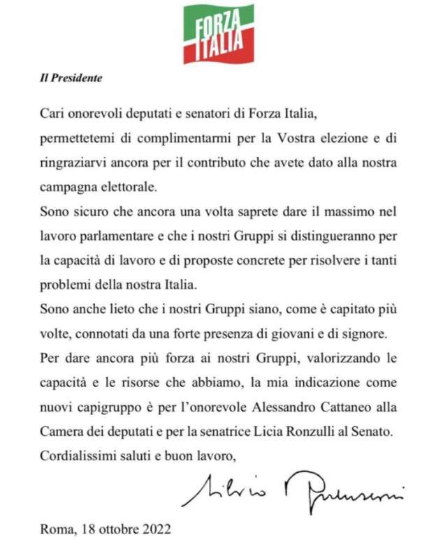 LETTERA BERLUSCONI