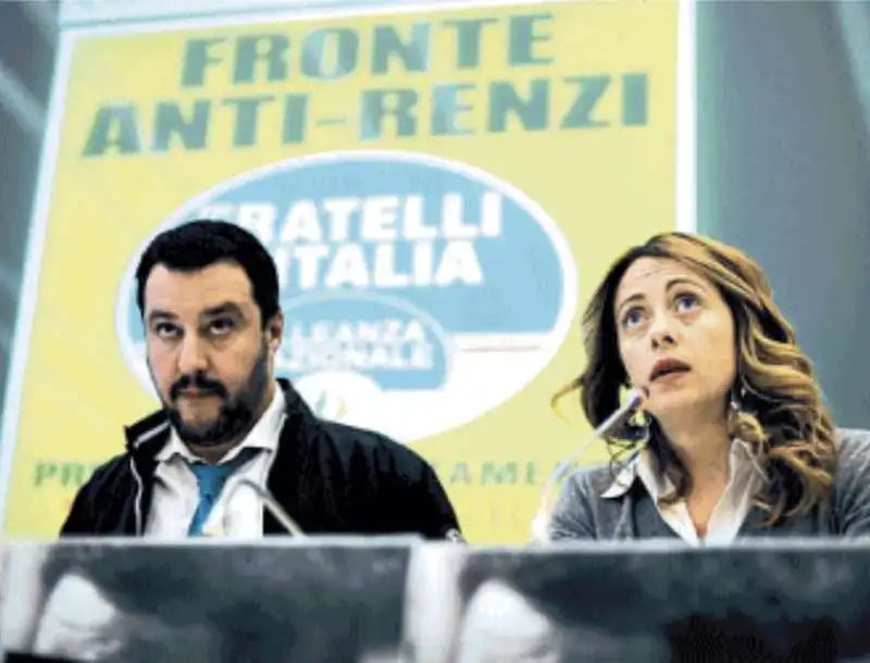 MATTEO SALVINI E GIORGIA MELONI NEL 2015 - FRONTE ANTI RENZI 