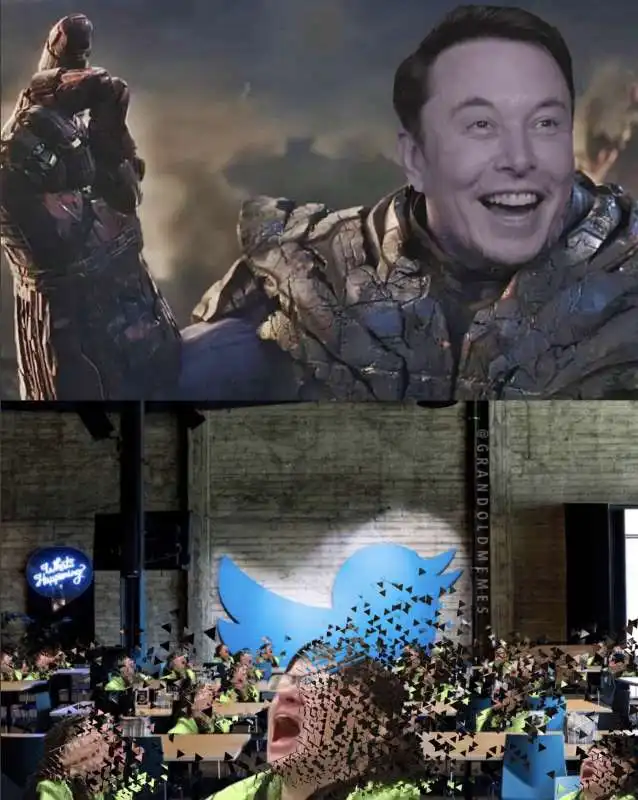 MEME SU ELON MUSK CHE LICENZIA I DIPENDENTI DI TWITTER 