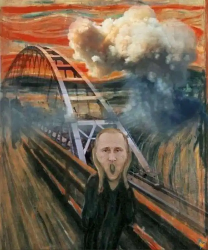 meme sull esplosione del ponte tra crimea e russia 