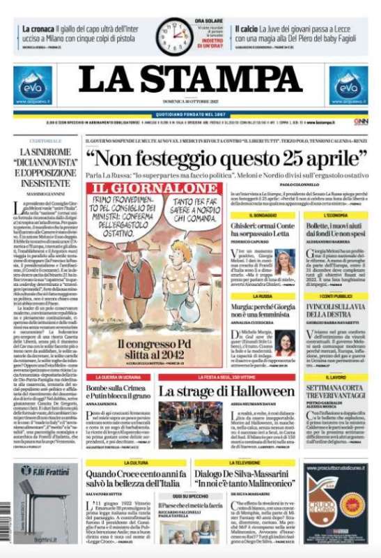 prima pagina la stampa 30 ottobre 2022