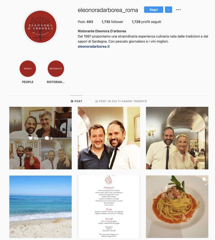 PROFILO INSTAGRAM DEL RISTORANTE ELEONORA D'ARBOREA