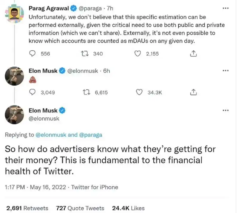 scazzo tra musk e parag agrawal 