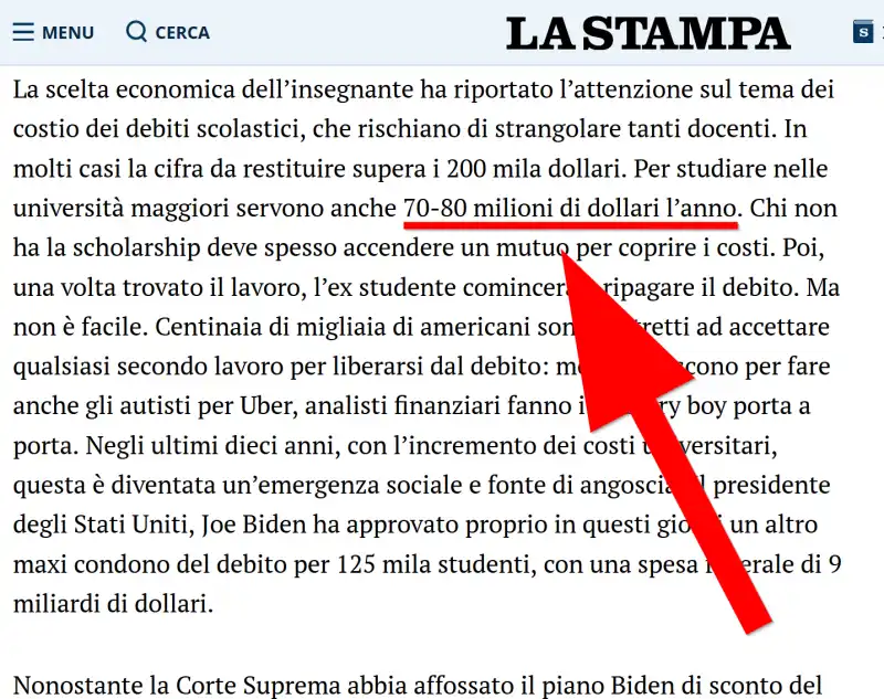 la stampa, 70 80 milioni di dollari l'anno per studiare all'universita