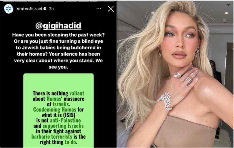 account dello stato di israele su instagram minaccia gigi hadid 2