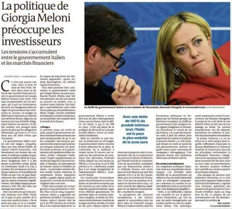 ARTICOLO DI LE MONDE CONTRO LA MANOVRA DEL GOVERNO MELONI