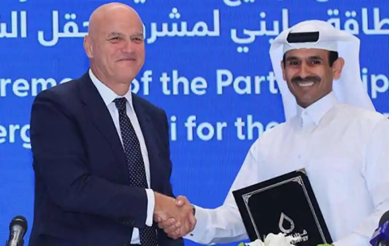 Claudio Descalzi ad di eni - il ministro dell energia del qatar Saad Sherida al-Kaabi