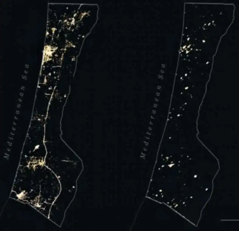 GAZA DI NOTTE - LE LUCI PRIMA E DOPO L INIZIO DELLA GUERRA