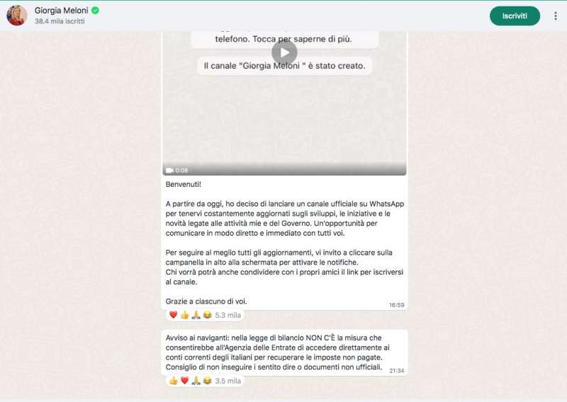 giorgia meloni - canale whatsapp 1