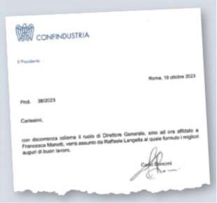 IL DOCUMENTO DI NOMINA DEL NUOVO DG DI CONFINDUSTRIA FIRMATO DA CARLO BONOMI