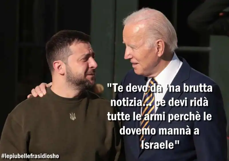 joe biden - volodymir zelensky le armi e la guerra israele hamas - vignetta by osho

