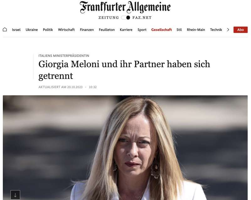 la notizia della separazione di giorgia meloni e andrea giambruno sulla frankfurter allgemeine zeitung