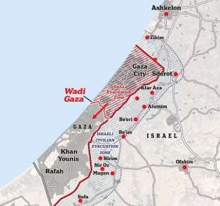 mappa della zona di evacuazione di gaza