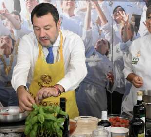 matteo salvini raccoglie basilico