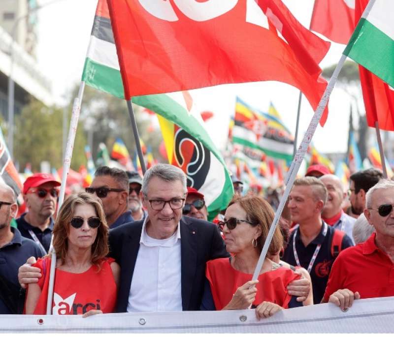 maurizio landini - manifestazione della cgil a roma 7 ottobre 2023