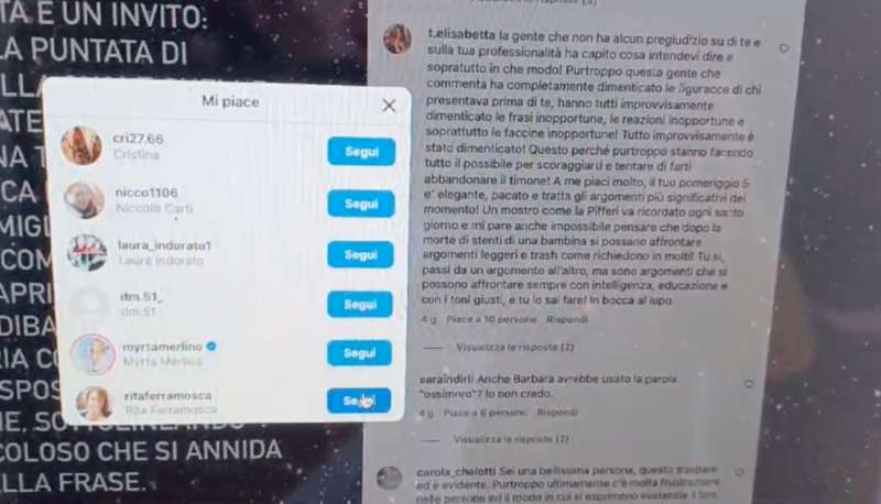 myrta merlino e il like al commento che critica barbara d'urso 1