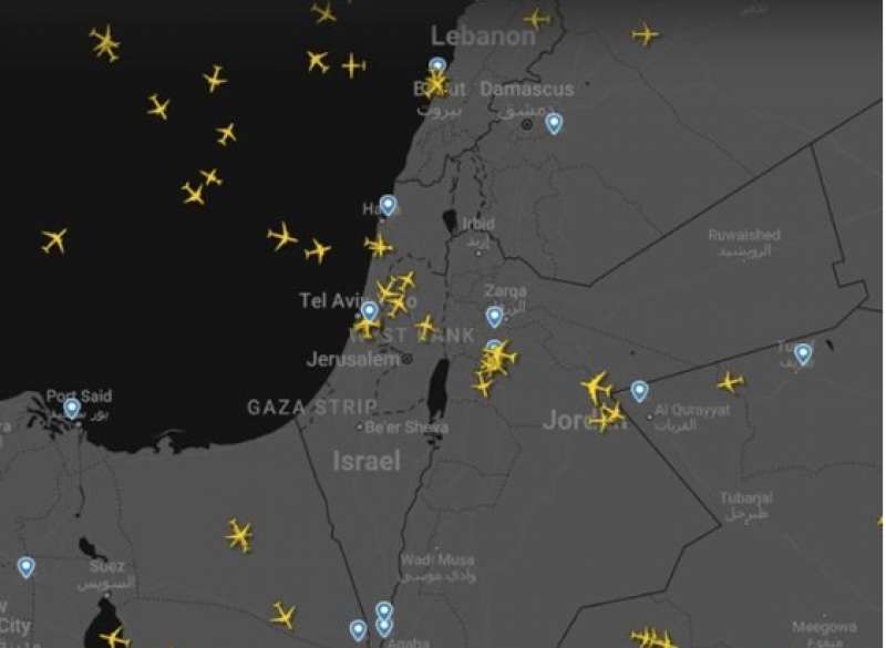 Nessun aereo sorvola il sud di Israele e le aree vicine a Gaza - da Flightradar24