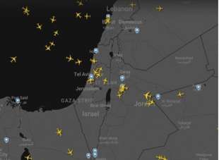 Nessun aereo sorvola il sud di Israele e le aree vicine a Gaza - da Flightradar24