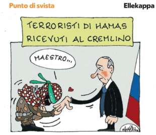 PUTIN RICEVE I TERRORISTI DI HAMAS - VIGNETTA DI ELLEKAPPA