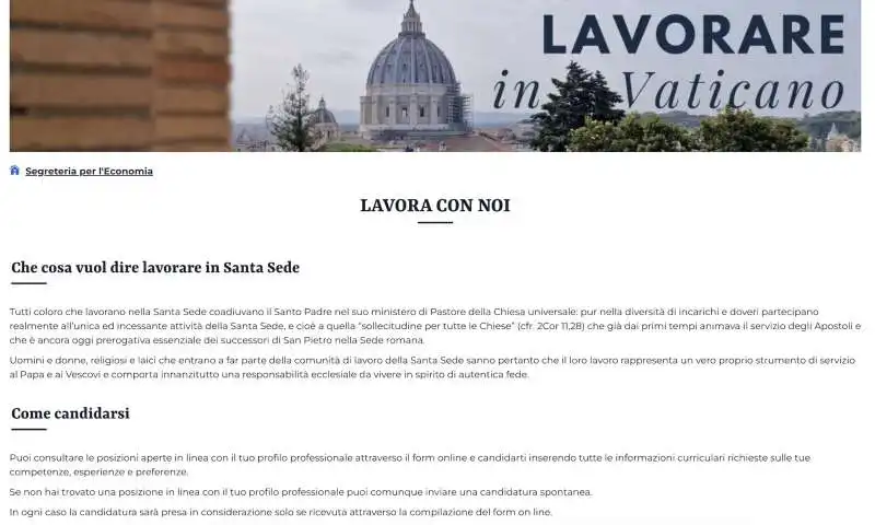 LAVORARE IN VATICANO