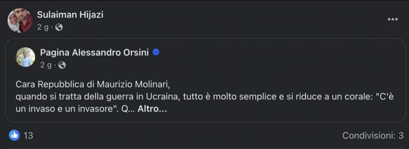 sulaiman hijazi condivide i post di alessandro orsini