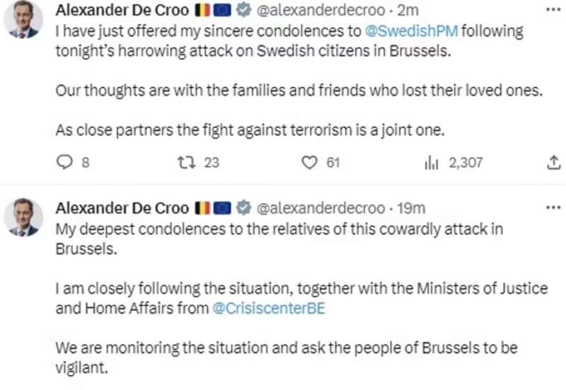 tweet del primo ministro belga de croo dopo l attentato a bruxelles