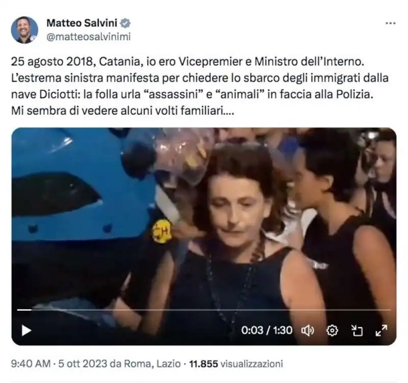 tweet di matteo salvini sulla manifestazione di catania del 25 agosto 2018 con iolanda apostolico