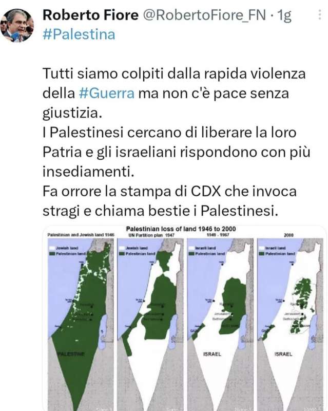 TWEET PRO PALESTINA DI ROBERTO FIORE