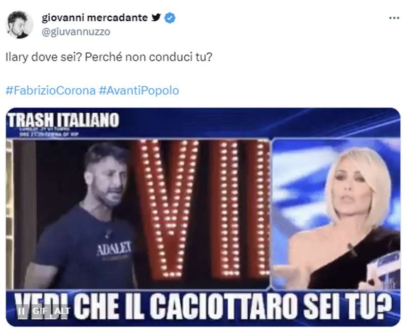 tweet su fabrizio corona ad avanti popolo 4