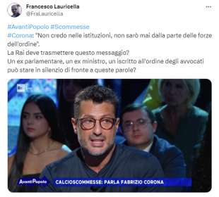 tweet su fabrizio corona ad avanti popolo 5