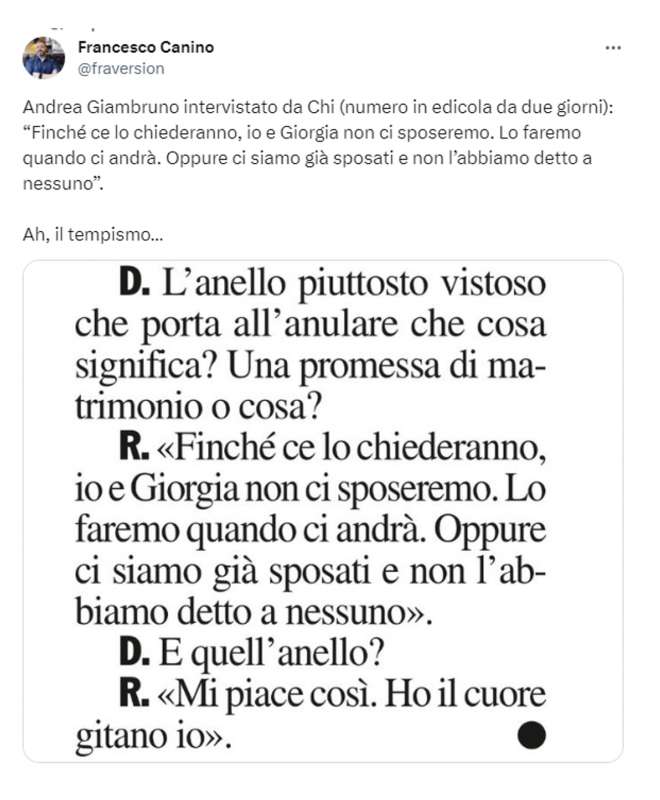 tweet su giorgia meloni e andrea giambruno 1