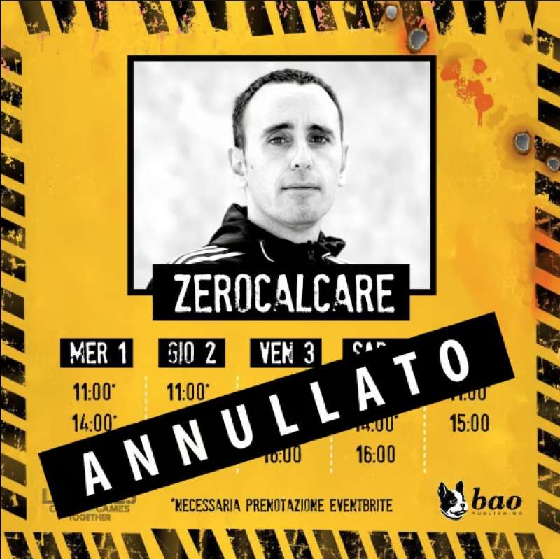 ZEROCALCARE ANNULLA LA PRESENZA A LUCCA COMICS