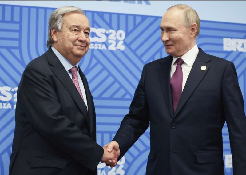 antonio guterres vladimir putin vertice brics 2024 foto lapresse