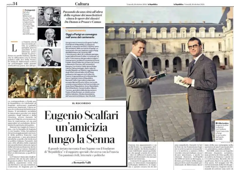 ARTICOLO DI BERNARDO VALLI SU EUGENIO SCALFARI - REPUBBLICA - 18 OTTOBRE 2024   