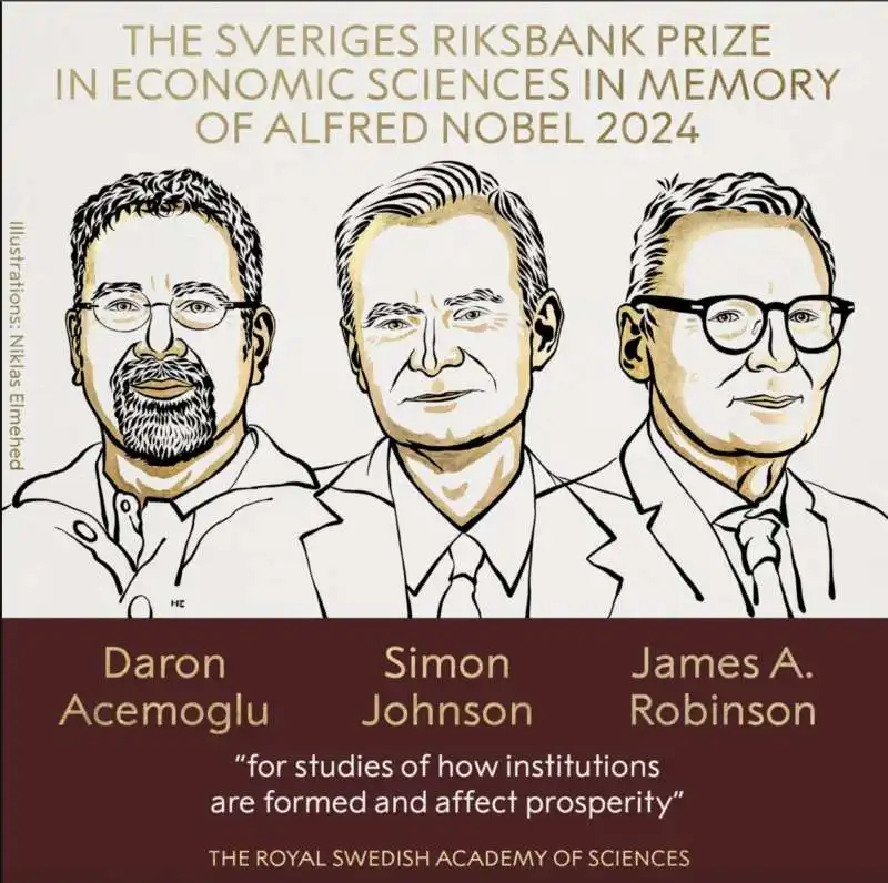 DARON ACEMOGLU, SIMON JOHNSON E JAMES A. ROBINSON - PREMIO NOBEL ECONOMIA 2024