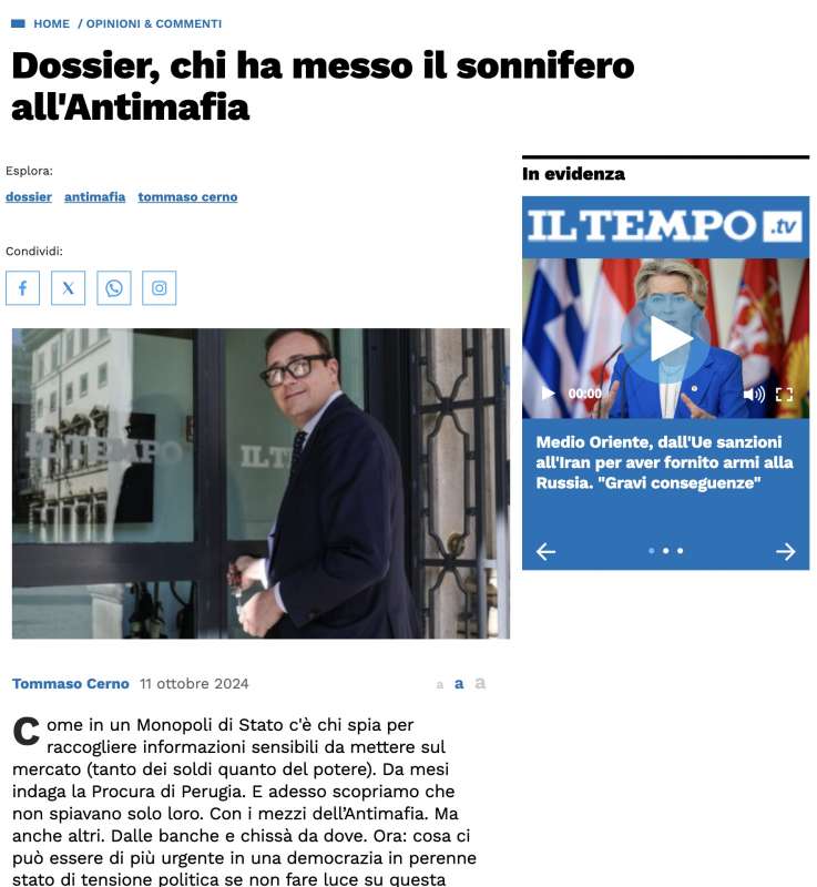 editoriale di tommaso cerno contro il governo sul caso striano