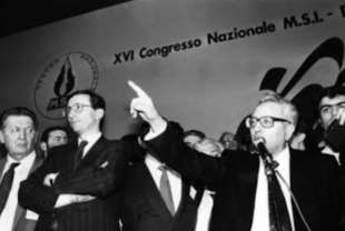 Gianfranco Fini - Pino Rauti - XVI congresso del Movimento sociale italiano 1990