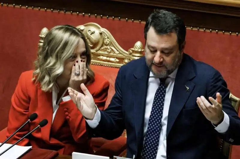 giorgia meloni e matteo salvini in senato   foto lapresse. 