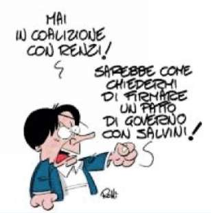 GIUSEPPE CONTE E IL CAMPO LARGO CON RENZI - VIGNETTA BY ROLLI PER IL GIORNALONE - LA STAMPA