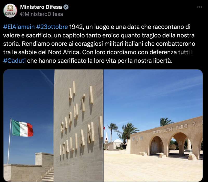 IL TWEET DEL MINISTERO DELLA DIFESA SU EL ALAMEIN