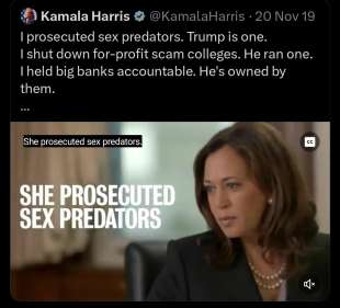 kamala harris contro predatori sessuali