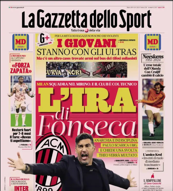 la gazzetta dello sport prima pagina 8 ottobre 2024