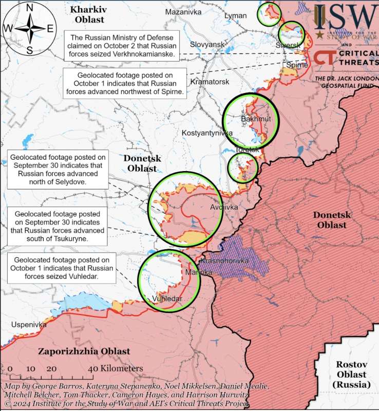 mappa della situazione del fronte in donbass 2 ottobre 2024